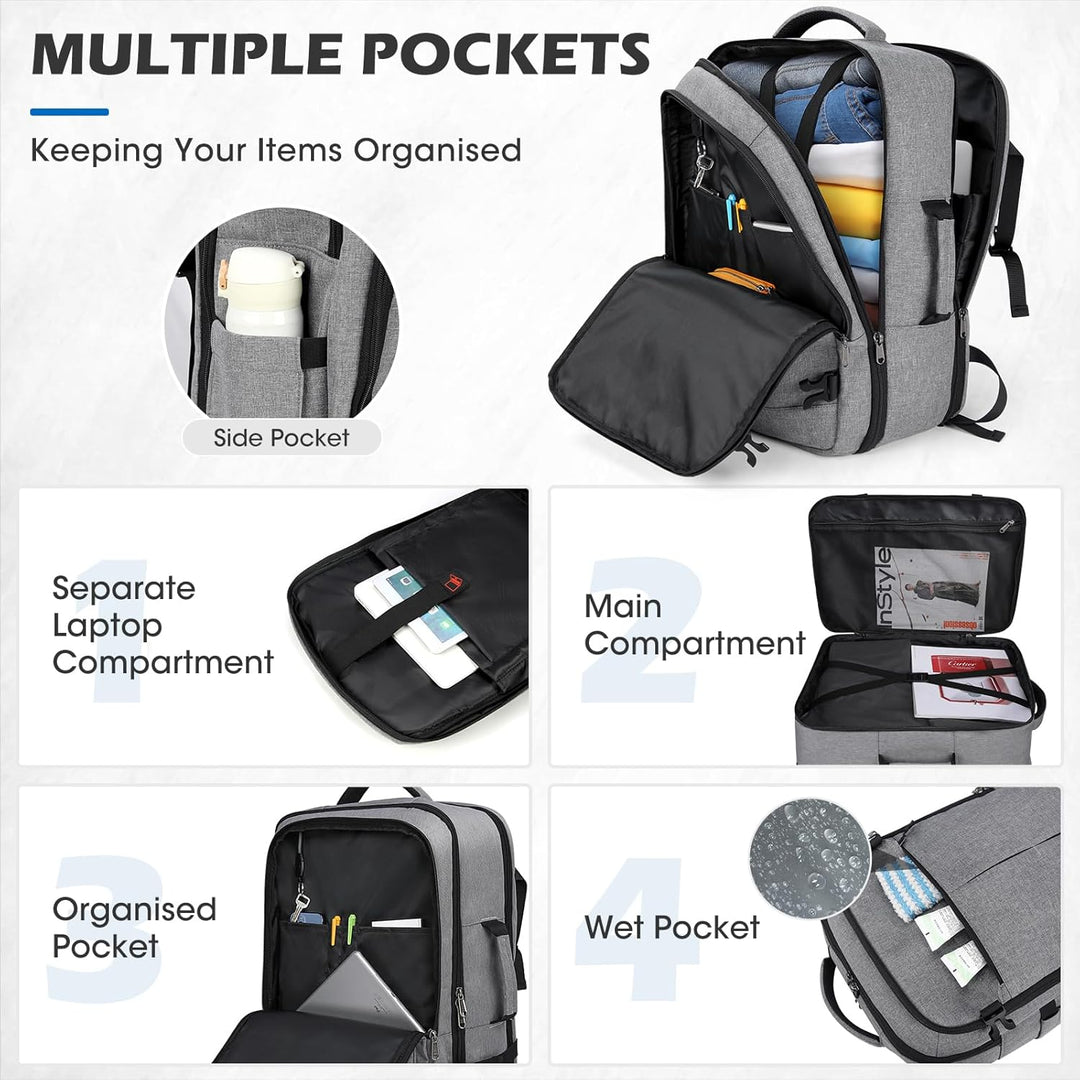 Lubardy Reiserucksack Herren Damen Handgepäck Rucksack Flugzeug Gross Laptop Rucksack 17 Zoll Wasser