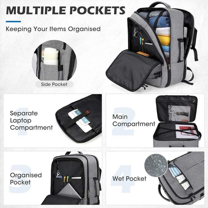 Lubardy Reiserucksack Herren Damen Handgepäck Rucksack Flugzeug Gross Laptop Rucksack 17 Zoll Wasser