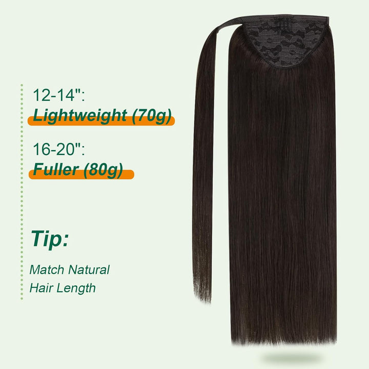 Easyouth Remy Ponytail Echthaar Wrap Around Ponytail Extensions Dunkelbraun Zopf Extension Echthaar