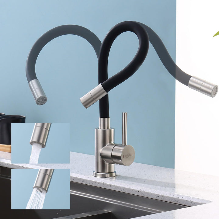 Flexibler Wasserhahn Küche Schwarz, Hochdruck Küchenamatur mit 2 Strahlarten, Armatur Küche 360° Dre