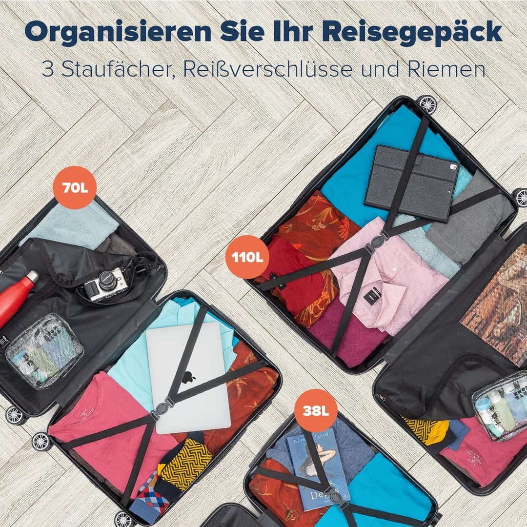 TRVLMORE Kofferset 3 Teilig Hartschale - Koffer & Trolleys Set - Reisekoffer Set 3 Teilig - Koffer S