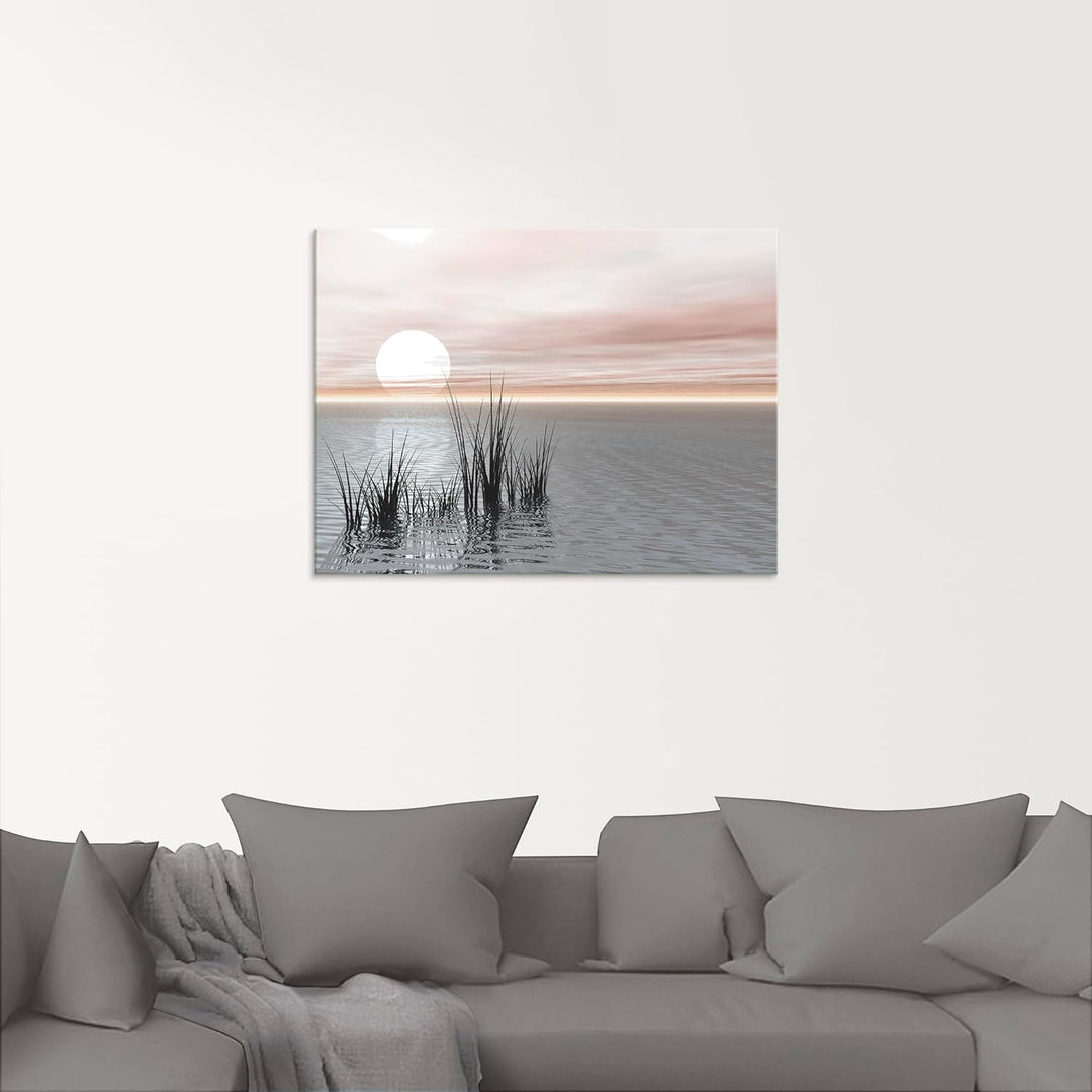 ARTland Glasbilder Wandbild Glas Bild einteilig 60 x 45 cm Landschaften Idyll Meer See Gräser Schilf