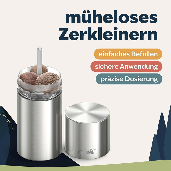 kjøk Premium Muskatnuss Mühle Edelstahl gebürstet Muskatmühle mit Vorratsbehälter Muskat Mühle auch