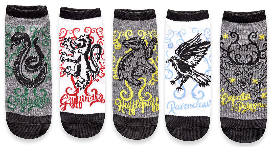 Harry Potter Häuser Expecto Patronum Fancy Scroll Artwork Juniors/Damen 5er-Pack Knöchelsocken, 36.5