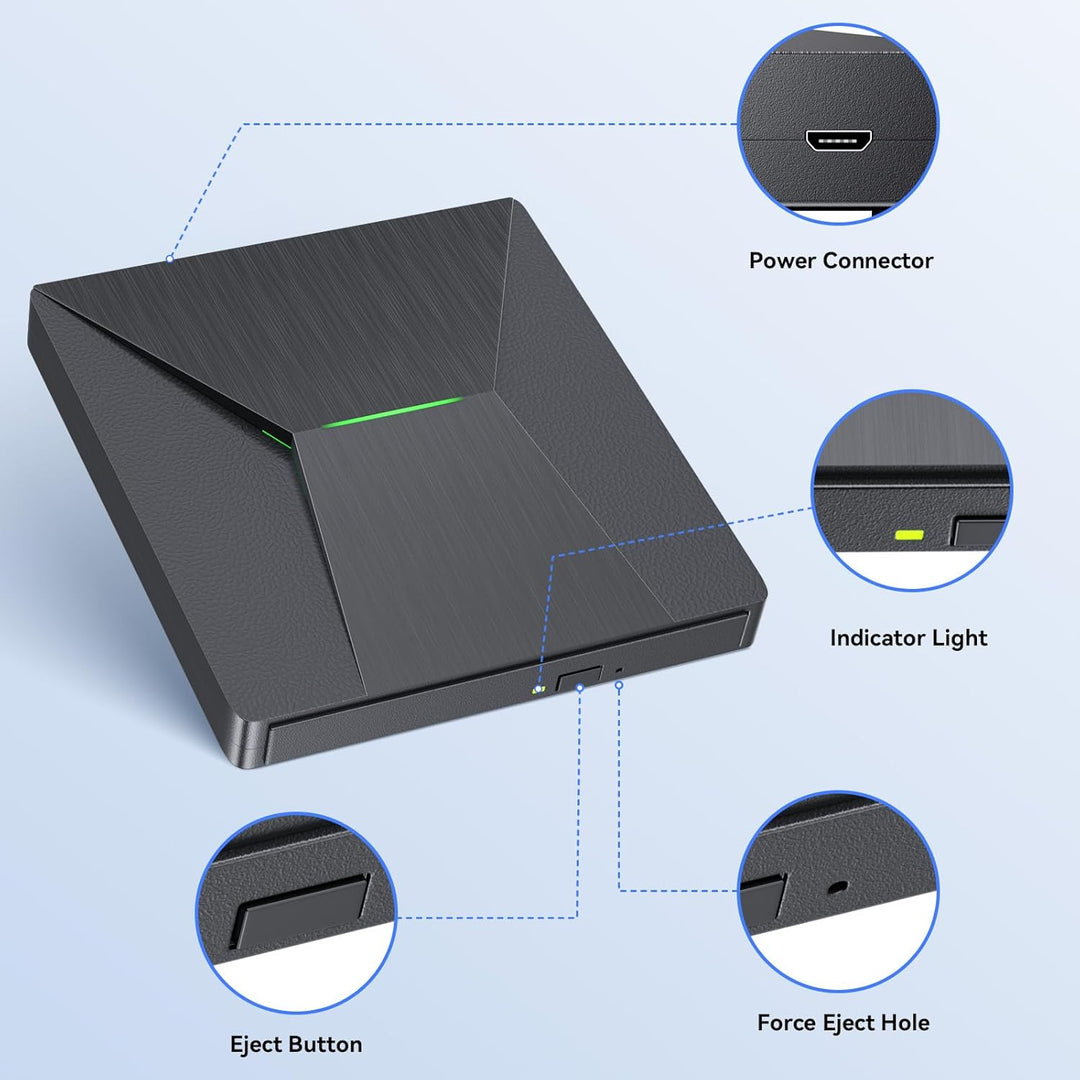 Externes Blu-Ray-DVD-Laufwerk, MthsTec USB 3.0 und Typ-C Blu-Ray-Brenner, DVD-Brenner, 3D Slim Optic