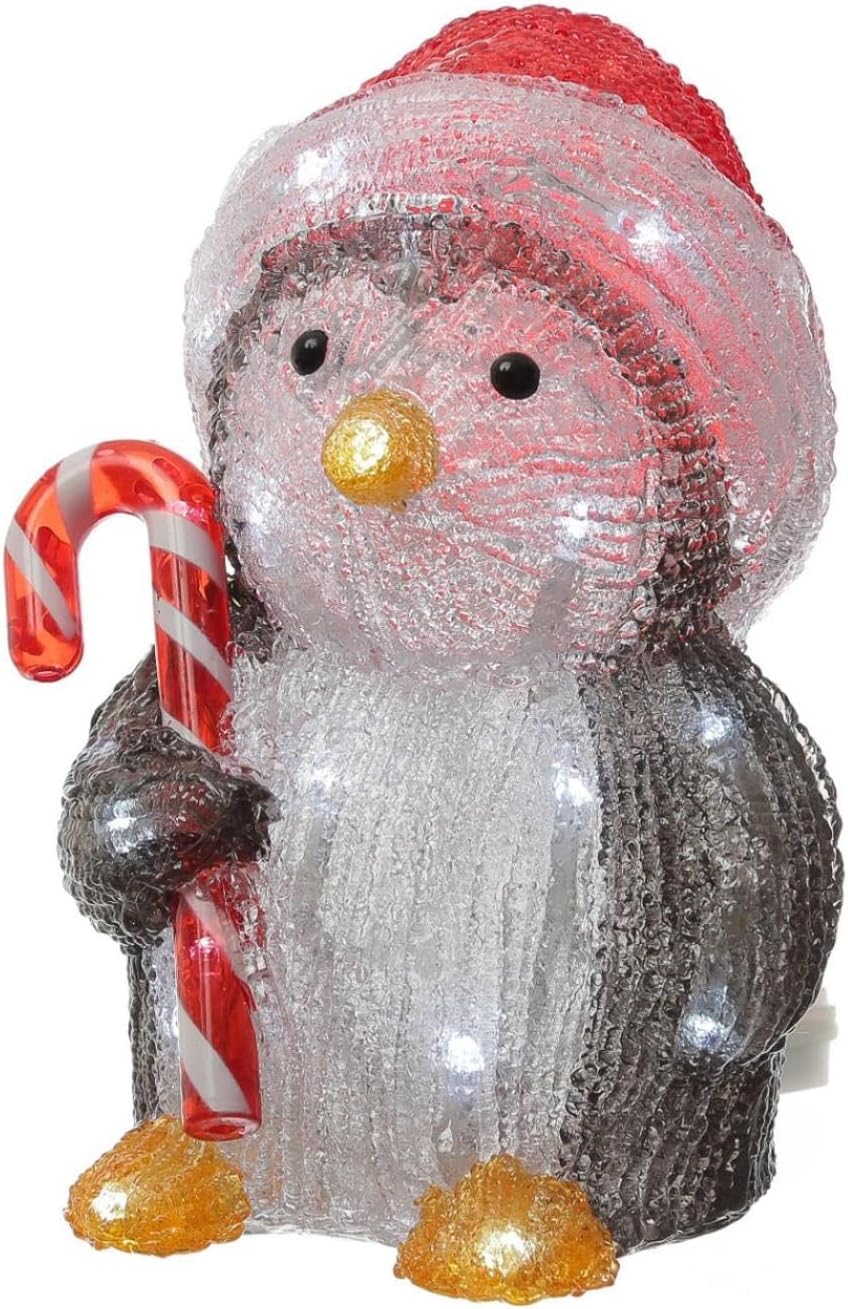 Acrylfigur Weihnachten Aussen Dekofigur Gartenfigur 24cm (LED Pinguin mit Zuckerstange), LED Pinguin
