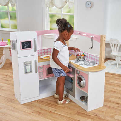 KidKraft 53185 Grand Gourmet Eck-Spielküche aus Holz mit Spielzubehör – Rosa und