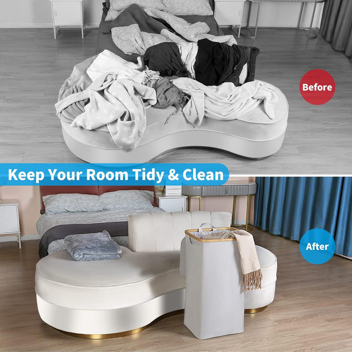 efluky Wäschesammler mit deckel 100 Liter, stabil hoher grosser Wäschebox mit Bambus Henkel und hera