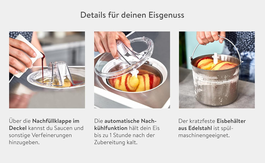 SPRINGLANE Eismaschine & Joghurtbereiter Elisa 2,0 L mit selbstkühlendem Kompressor 220 W, aus Edels