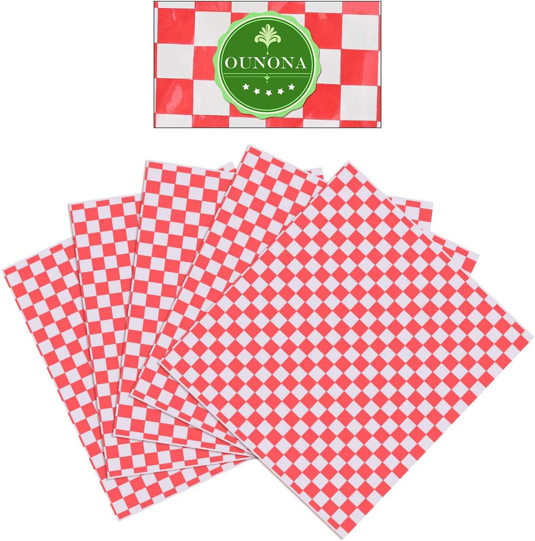 OUNONA 100?Sheets Checkered Deli Basket Liner Geschenkpapierbogen Lebensmittel. unempfindlich Fett B