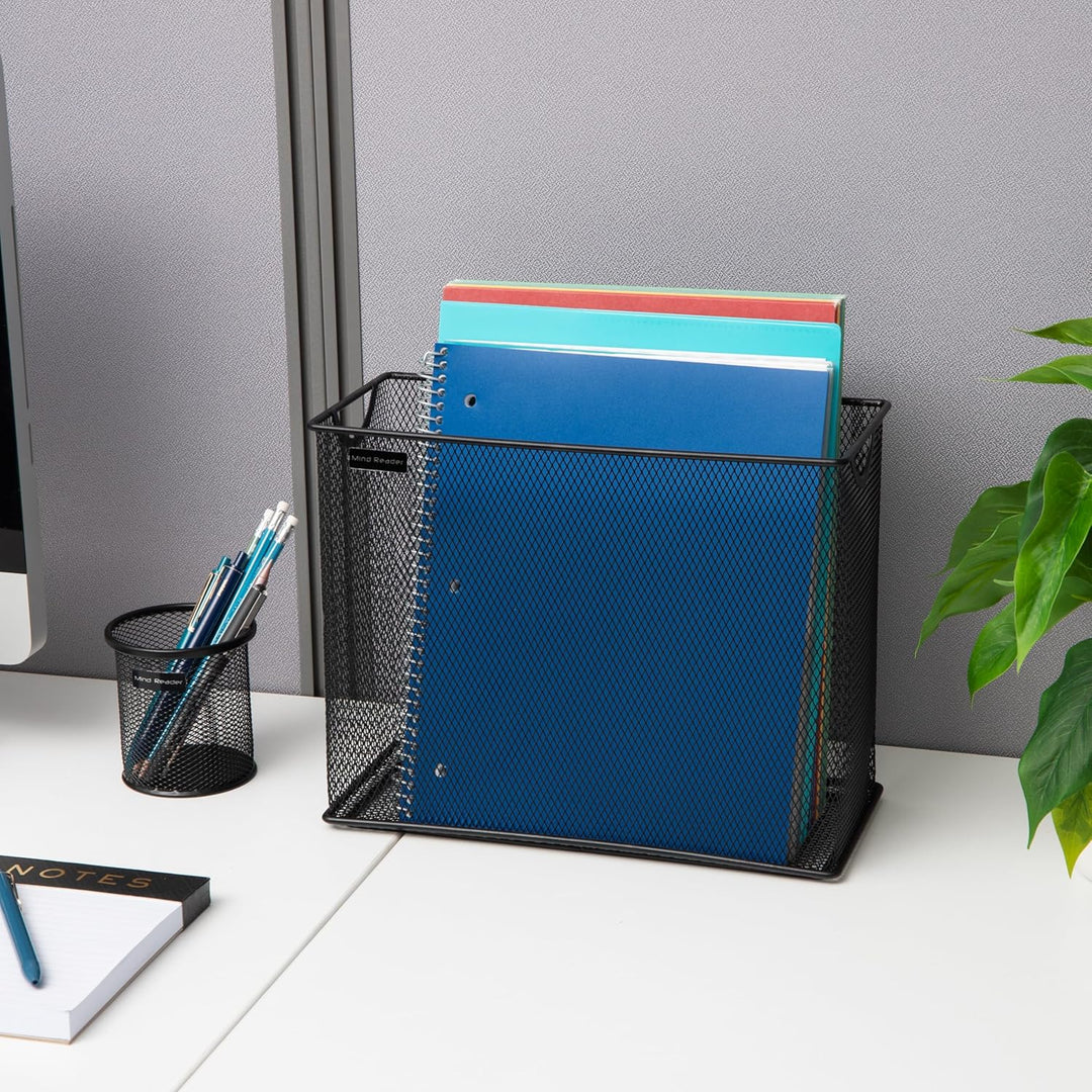 Mind Reader Vertical Storage Basket, Letter Size, Hanging Files or Folders and Magazines, Desktop Or