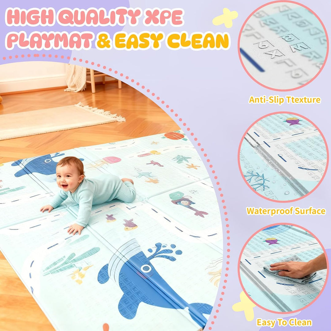 Huracan Premium Spielmatte Baby, Krabbelmatte Kinder 180x120cm, EXTRA DICK 10mm Beidseitig Babymatte
