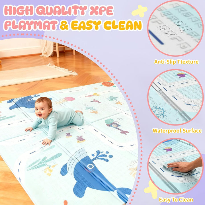 Huracan Premium Spielmatte Baby, Krabbelmatte Kinder 180x120cm, EXTRA DICK 10mm Beidseitig Babymatte