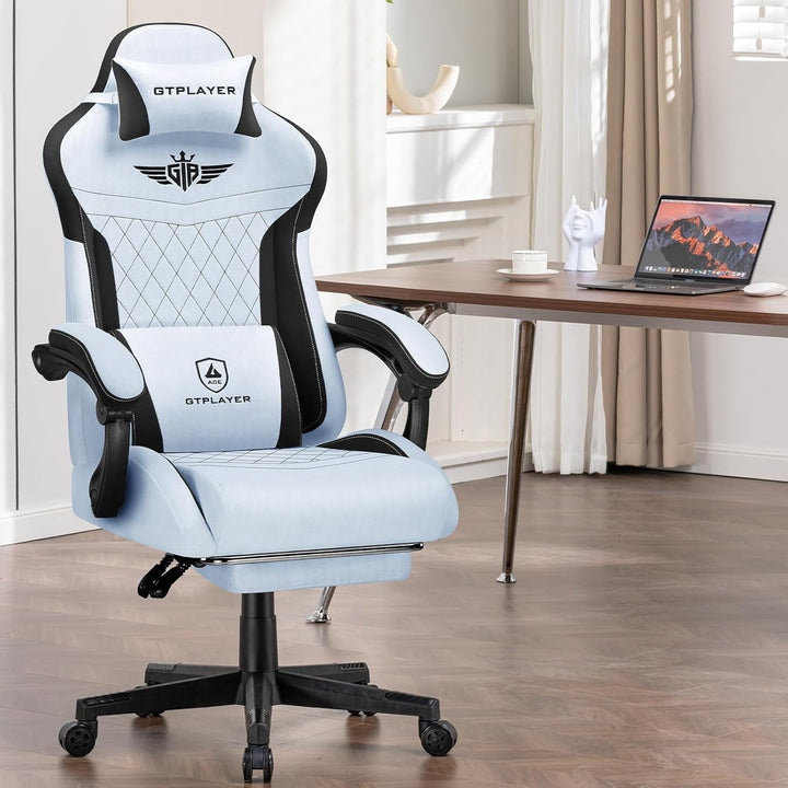 GTPLAYER Gaming Stuhl, Ergonomischer Gamer Stuhl aus Hochwertiger Flanell mit Lendenwirbelstütze, PC