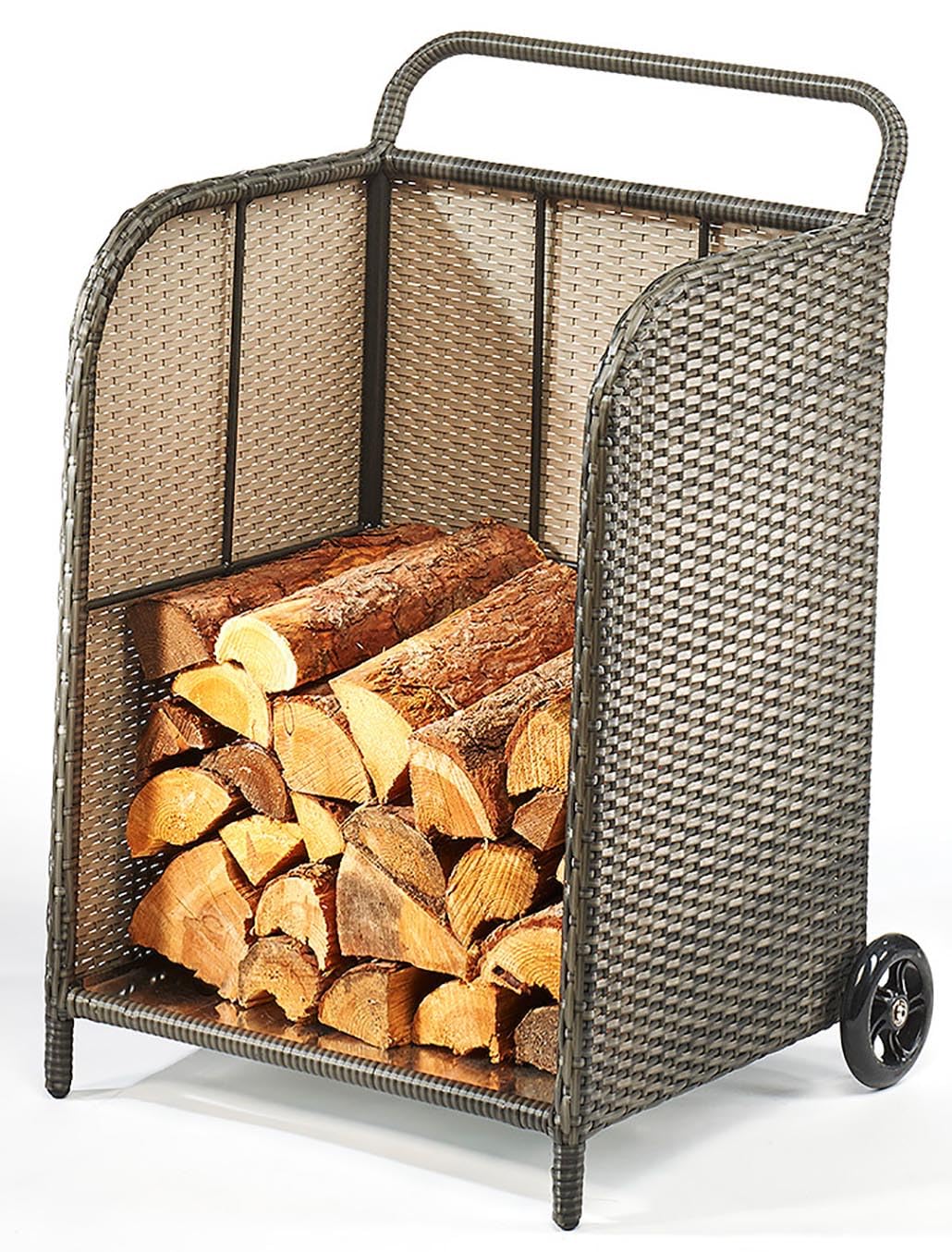 Kobolo Kaminholzwagen Transportwagen aus Polyrattan grau auf Metallrahmen 79 cm