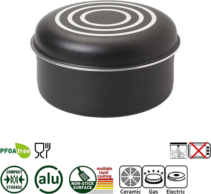 BRUNNER Camping Kochgeschirr-Set Alu (Töpfe und Pfannen) - ø 20, 22, 24, 26-cm Pirate Vakublock - 4