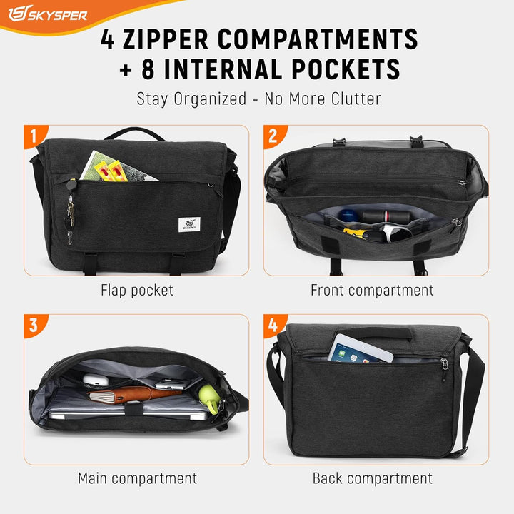 SKYSPER 15,6-Zoll Messenger Bag mit RFID-Schutz | Gross, für Herren &amp; Damen, Messenger-Stil, Anti-Di