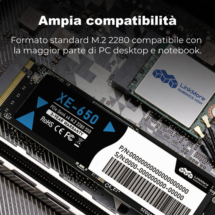 LinkMore XE-650 1TB NVMe SSD PCIe 4.0 M.2 2280 Interne SSD, Lesen bis zu 7200 MB/s, Schreiben bis zu
