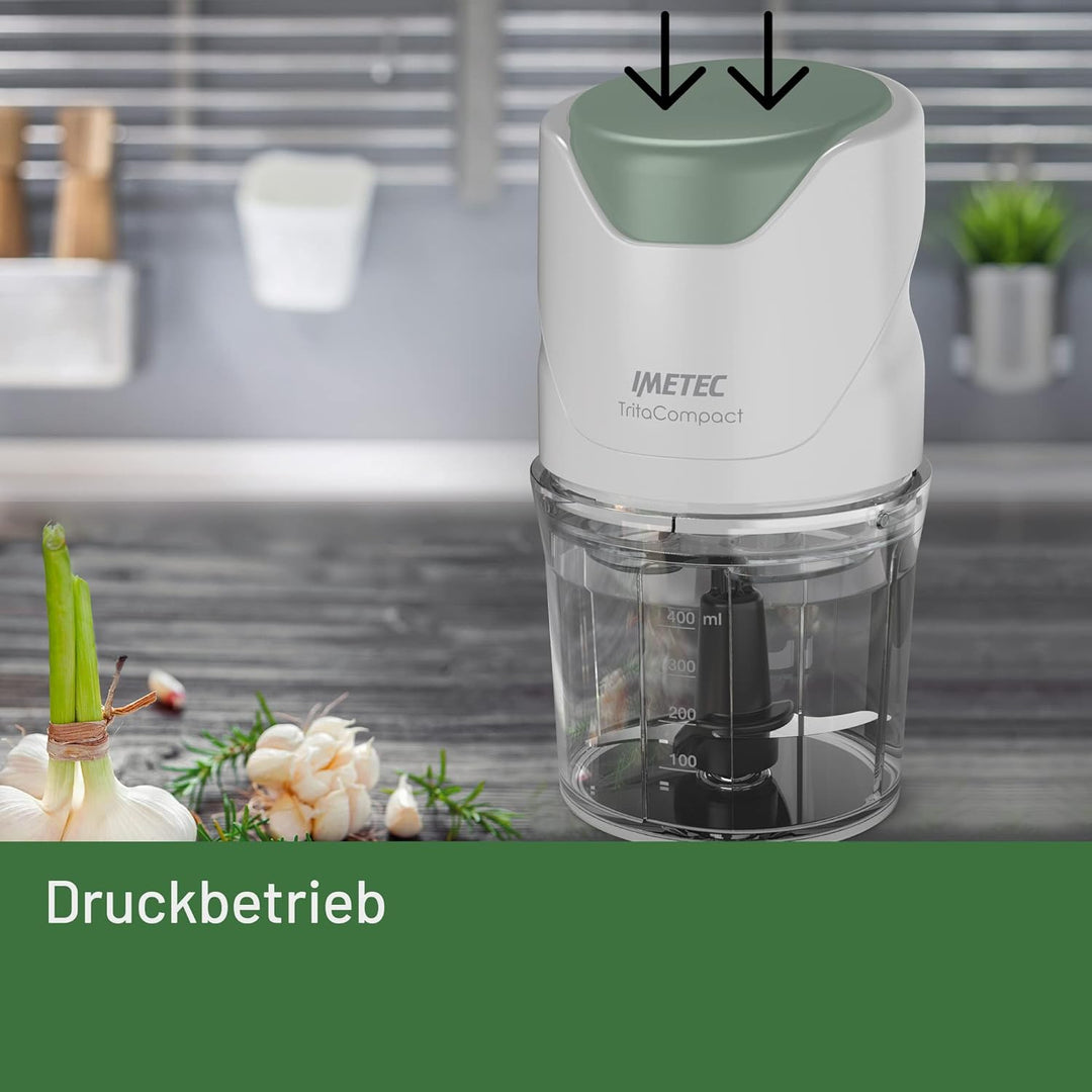 Imetec TritaCompact Zerkleinererer, Klingen aus Edelstahl, Fassungsvermögen Behälter 400 ml, Druckbe