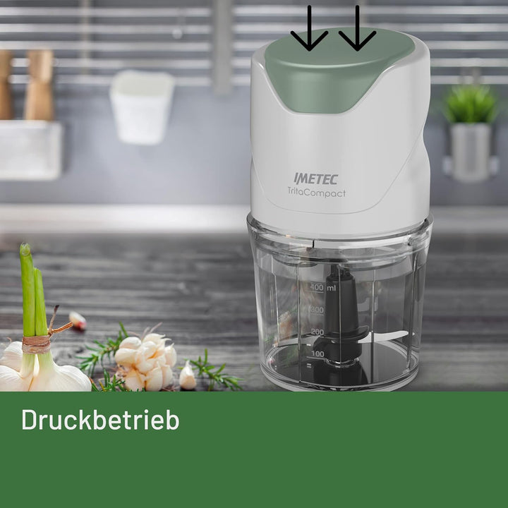 Imetec TritaCompact Zerkleinererer, Klingen aus Edelstahl, Fassungsvermögen Behälter 400 ml, Druckbe