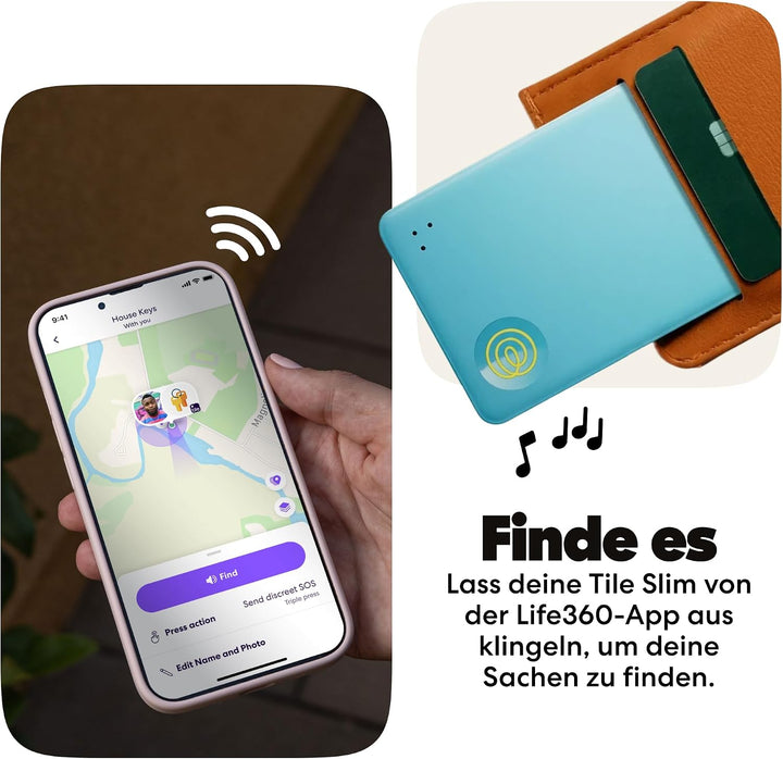 Tile by Life360 Slim - Geldbörsenfinder, Bluetooth-Tracker und Gegenstandsfinder für Gepäckanhänger,