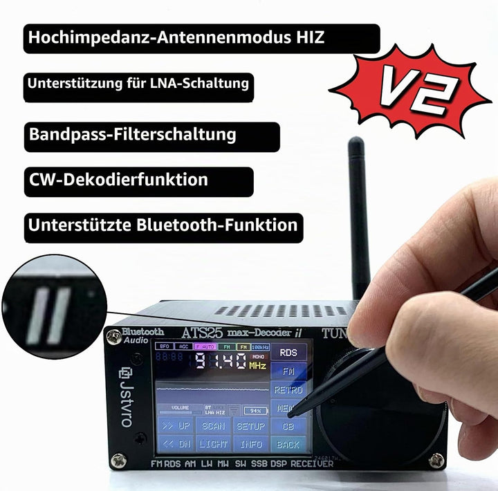 Irfora ATS-25MAX Decoder V2 2,4-Zoll-Touchscreen Tragbarer Vollband-Radioempfänger mit HAM-Frequenzm