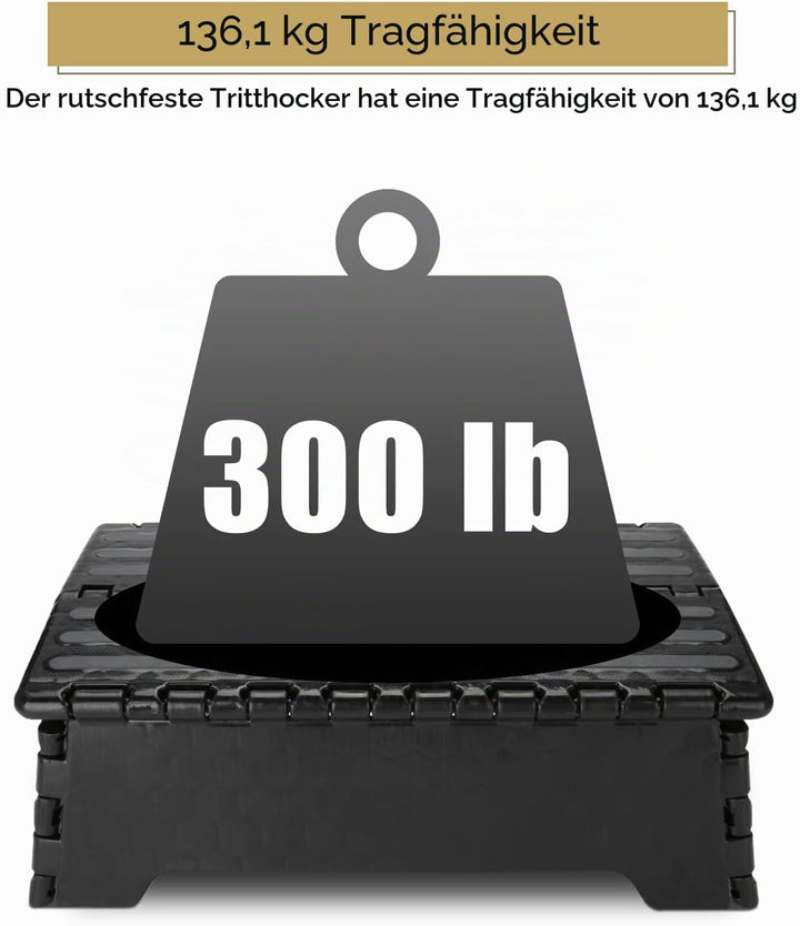 Dioche Tritthocker Klappbarer Tritthocker, tragbarer Tritthocker für oben Auto/Bad, Schwarz, 38 x 21
