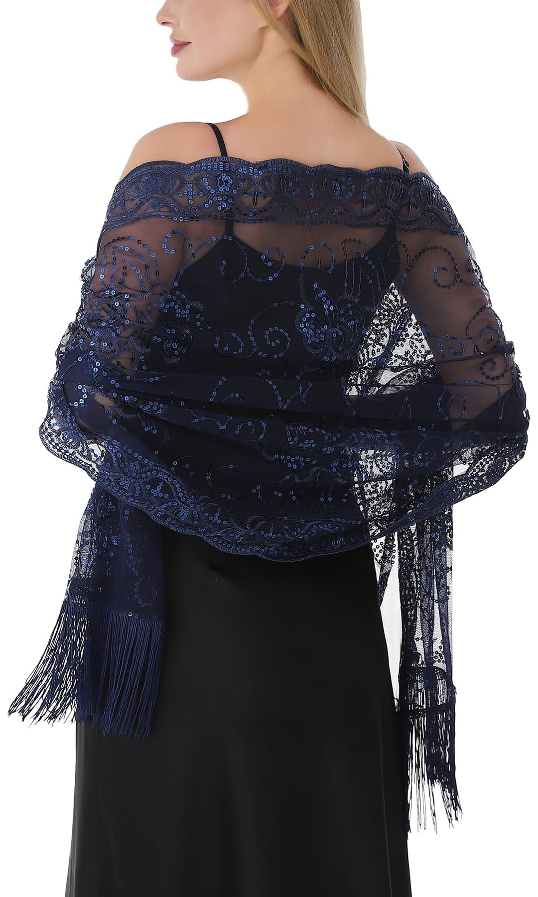 SEAUR Damen Pailletten Floral Umschlagtücher und Stola mit Fransen 1920er-Stil Festlicher Schultertu