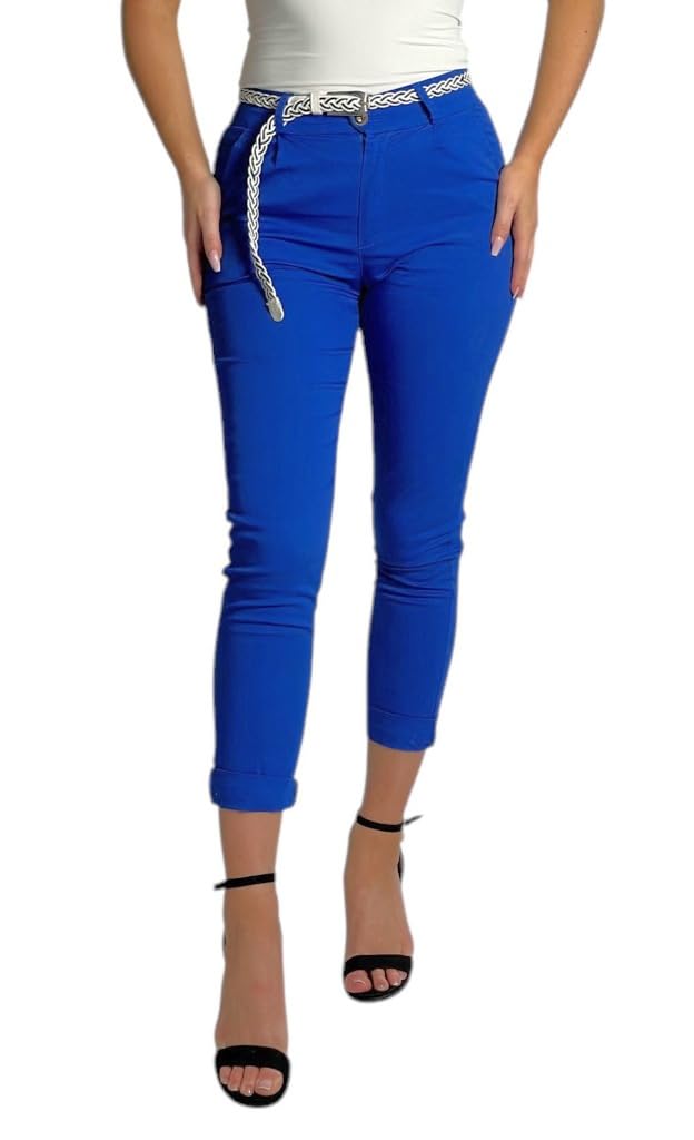 Mississhop Damen Baumwolle Klassische Chino Hose mit Gürtel S Royalblau, S Royalblau