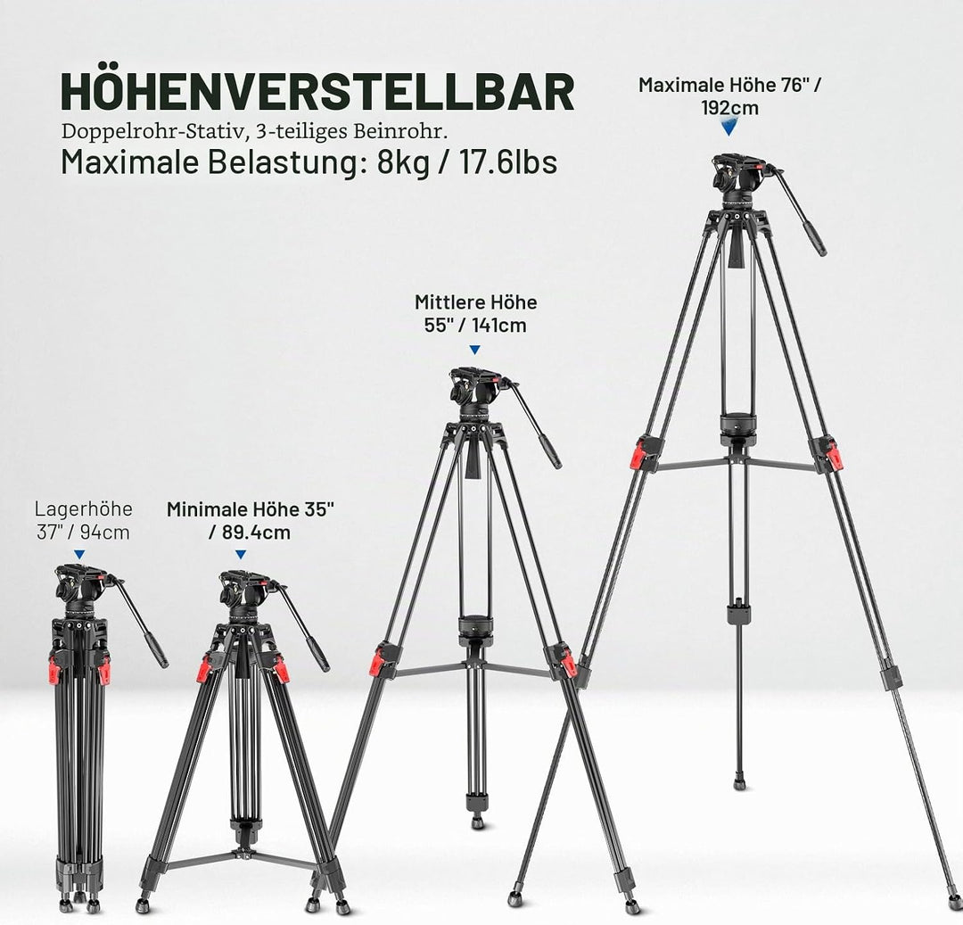 NEEWER 76“ Video Kamera Stativ mit Fluid Kopf, Aluminium Heavy Duty Stativ Stand, Dual Modus QR Plat