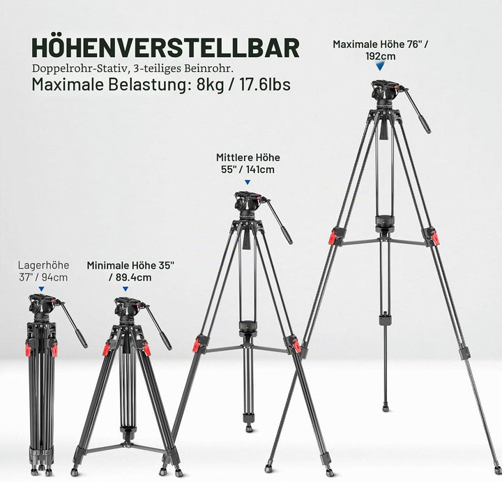 NEEWER 76“ Video Kamera Stativ mit Fluid Kopf, Aluminium Heavy Duty Stativ Stand, Dual Modus QR Plat