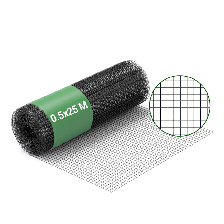 Wiltec Volierendraht 4-Eck in Schwarz mit 12x12mm Maschengrösse, 25m Rolle 50cm Höhe, aus verzinktem