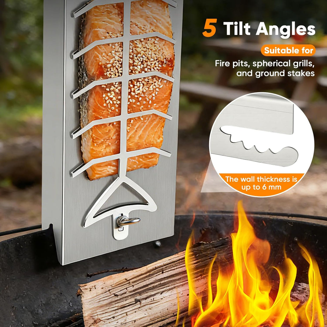 Flammlachsbrett Edelstahl 2er Set für Feuerschale & Kugelgrill – 56cm Langes Flammlachsbretter mit 1