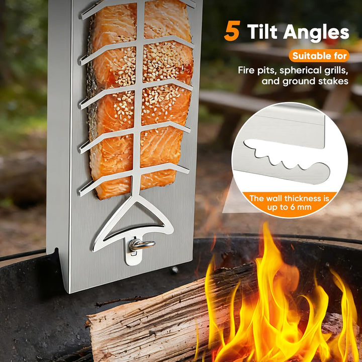 Flammlachsbrett Edelstahl 2er Set für Feuerschale & Kugelgrill – 56cm Langes Flammlachsbretter mit 1