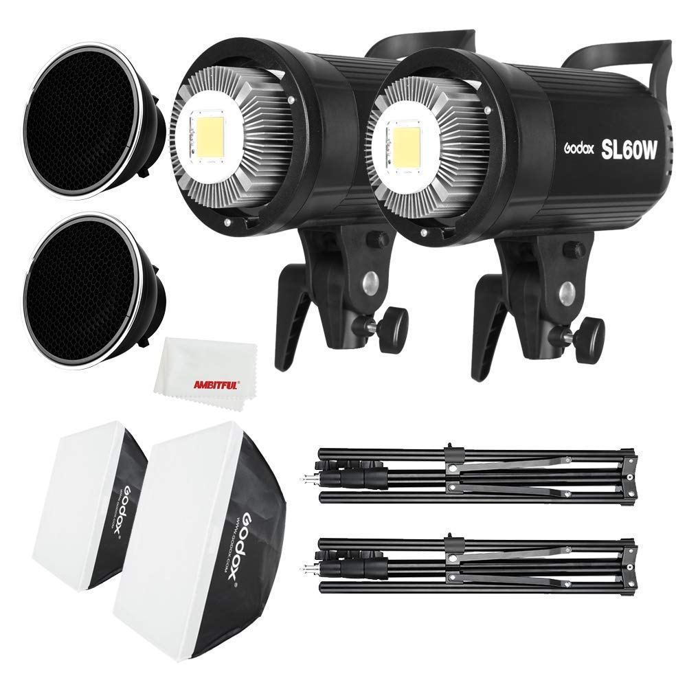 GODOX SL-60W LED Video Licht und 60 x 60 cm Softbox, Lichtständer, Wabenraster, kompatibel für Films