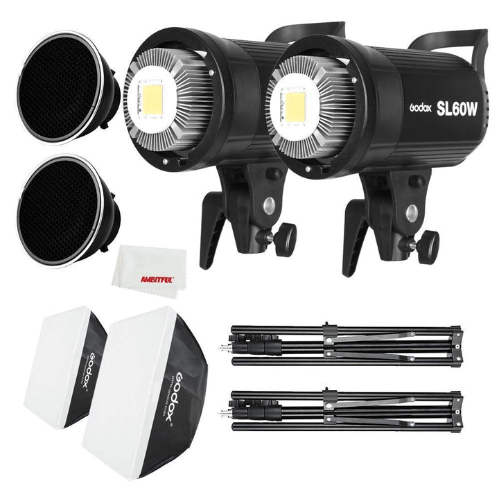 GODOX SL-60W LED Video Licht und 60 x 60 cm Softbox, Lichtständer, Wabenraster, kompatibel für Films