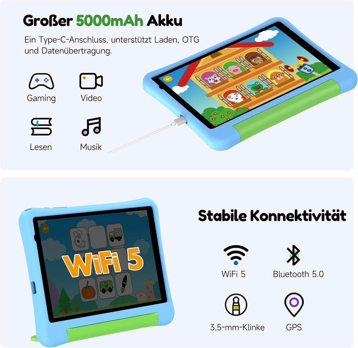 ALLDOCUBE KIDO 8 Zoll Kinder Tablet, Android 15 Go, 32GB ROM, 5000mAh, Blau | 3GB RAM, zwei Lautspre