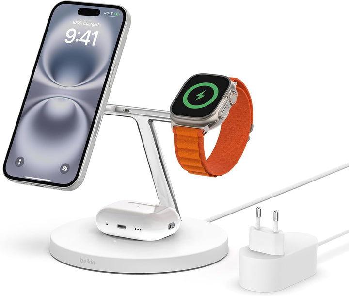 Belkin drahtloses MagSafe 3-in-1-Ladegerät, MagSafe ladestation 15 W, schnelles Laden für das iPhone