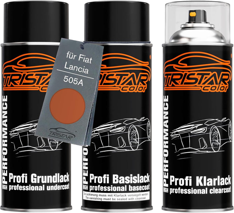 TRISTARcolor Autolack Spraydosen Set für Fiat/Lancia 505A Arancio New Batik Metallic/Arancio Terra M