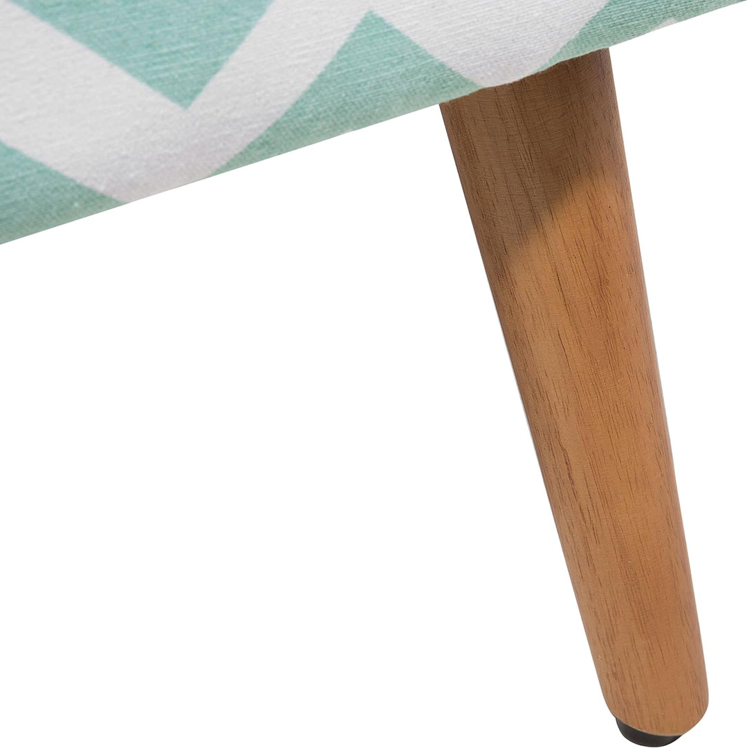 Sitzhocker mit klassischem Muster in Mintgrün / Weiss mit Holzbeinen Manteo