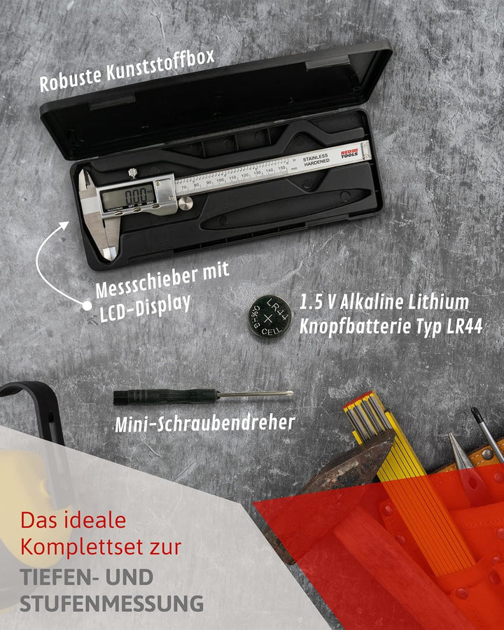 Digitaler Messschieber - Schieblehre - Messwerkzeug mit LCD-Display, Mini-Schraubendreher & Batterie