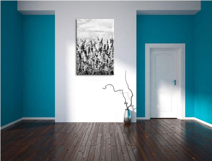 Pixxprint Schöner Lavendel im Regen / 100x70cm Leinwandbild bespannt auf Holzrahmen/Wandbild Kunstdr