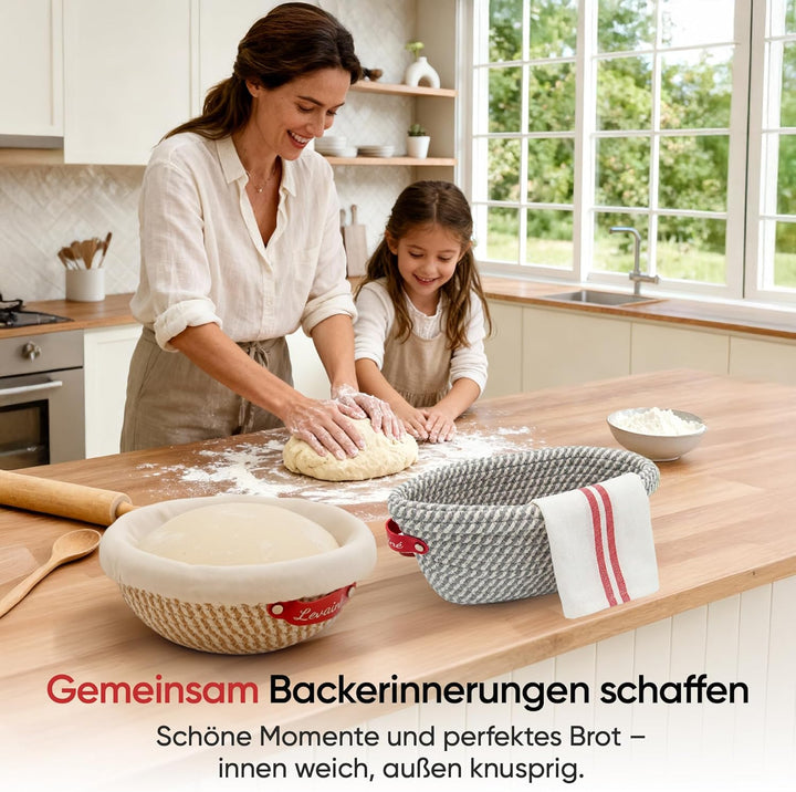Banneton Gärkörbchen-Set, ovale und runde Gärkörbe aus Baumwollseil mit Einlagen und Abdeckungen, Sa