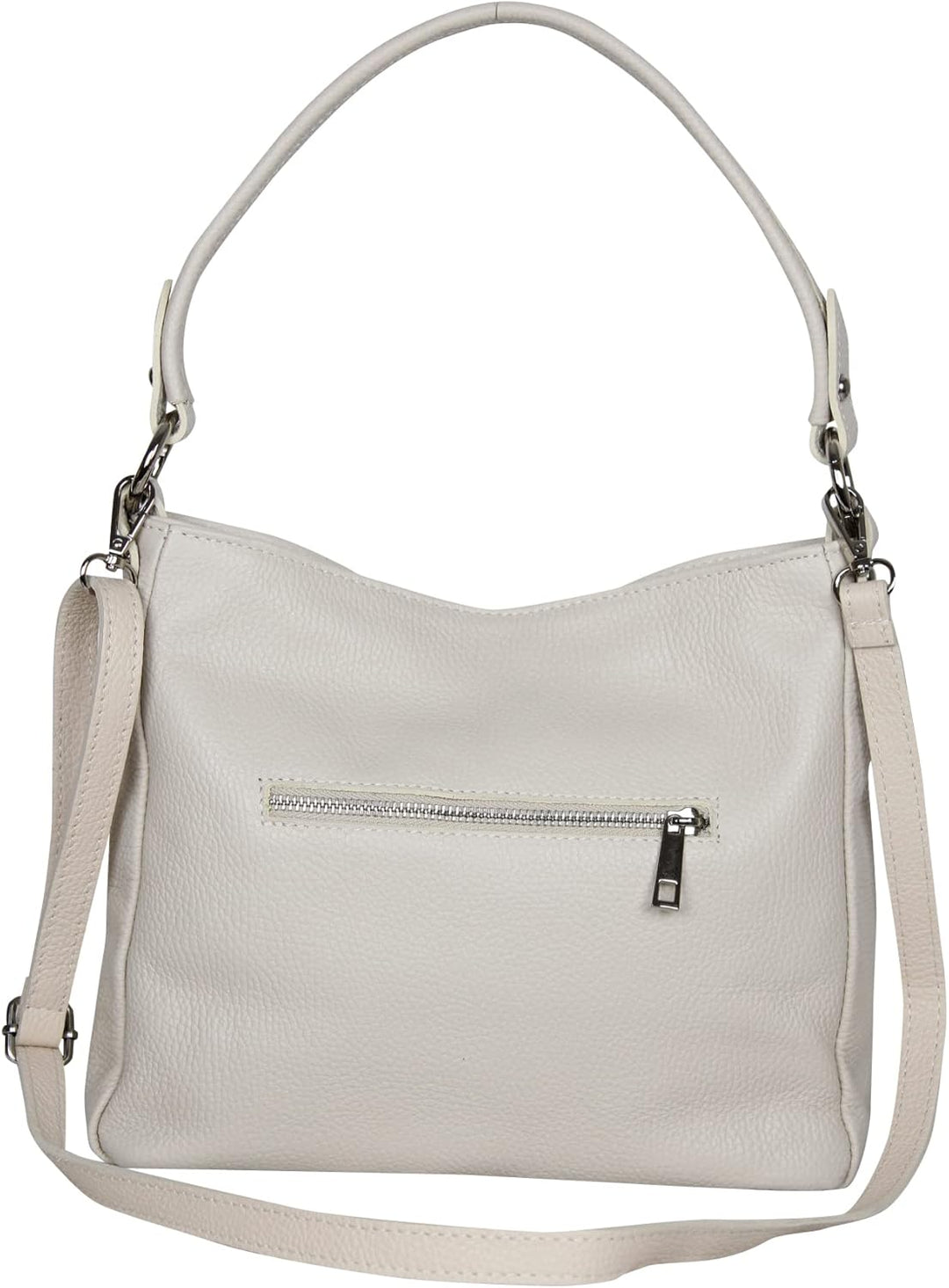 AmbraModa GL35 - Damen Handtasche Schultertasche Umhängetasche aus genarbtem Rindsleder Beige Creme,