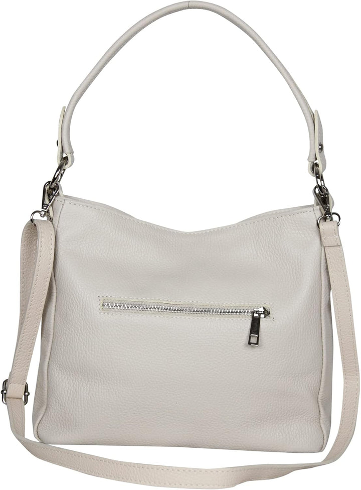 AmbraModa GL35 - Damen Handtasche Schultertasche Umhängetasche aus genarbtem Rindsleder Beige Creme,