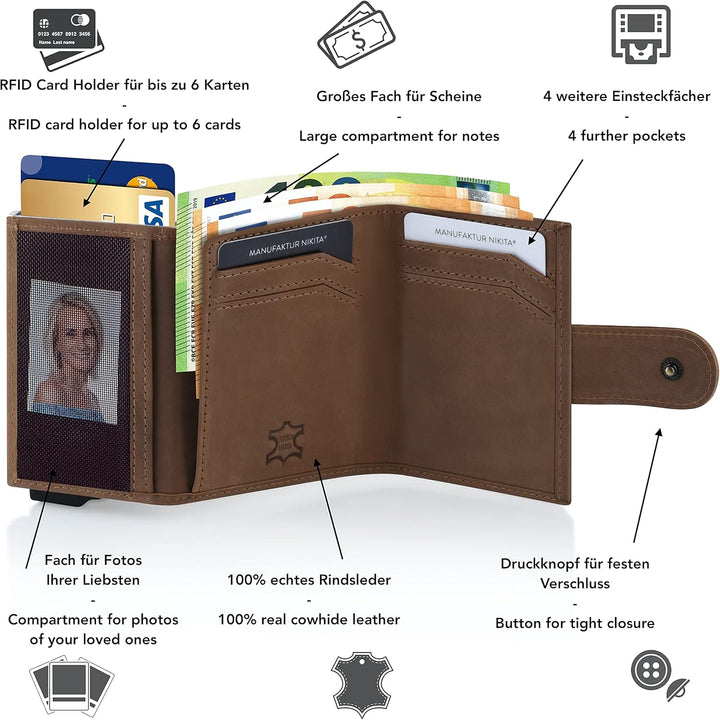 Manufaktur Nikita® Kreditkartenetui Echtleder | Geldbörse mit RFID-Schutz | Wallet für 10 Karten | f