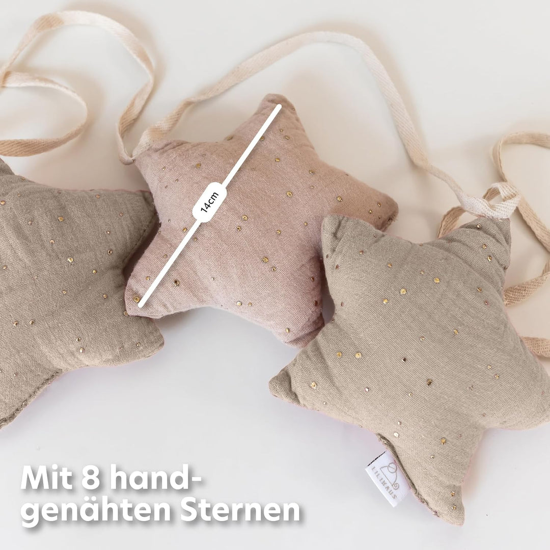 LILIMAUS Sternen Wimpelkette Stoff - Mit Goldapplikation in 12 Farben - 100% Baumwolle Handmade - Mu