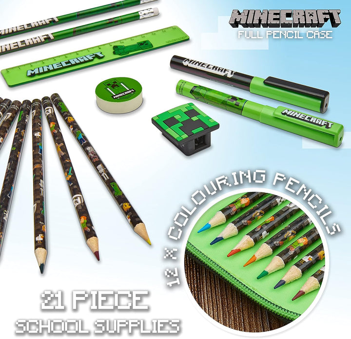 Minecraft Federmäppchen Jungen und Mädchen Mäppchen Gefüllt Creeper Federmappe mit Schreibwaren Game