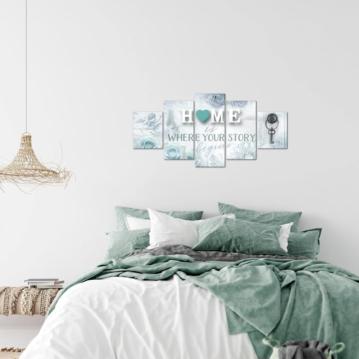 Runa Art Wandbilder Home 5 Teilig Bild auf Vlies Leinwand Deko Wohnzimmer Vintage Rot Beige 026852b