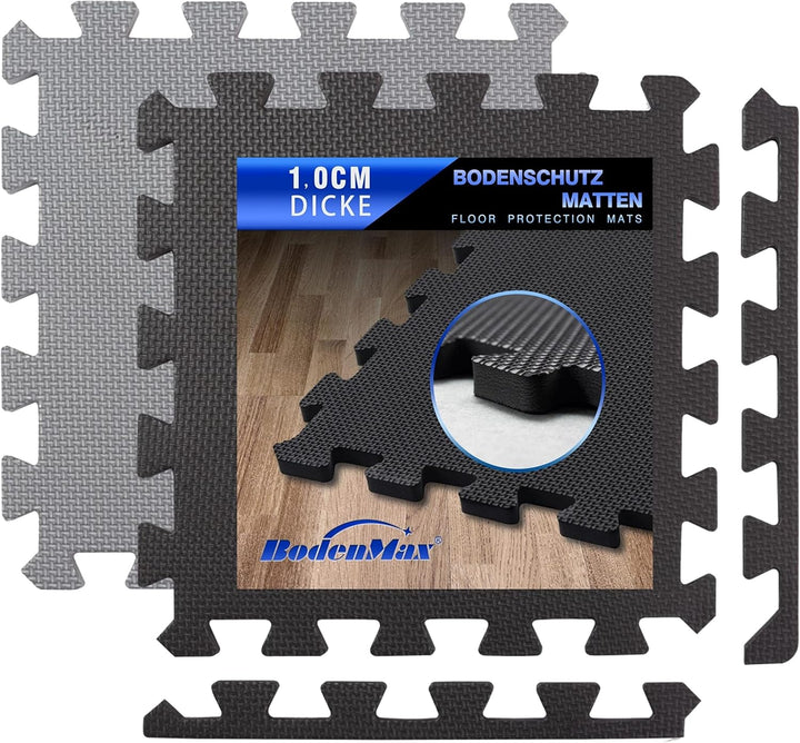 Bodenschutzmatte Puzzlematte – rutschfest, stossdämpfend – Eva 30x30x1cm, 18 Stück, Schwarz 18 Stück